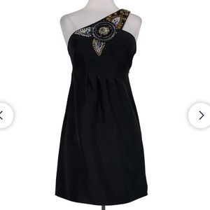 Tibi one-shoulder black cocktail dress; size 2